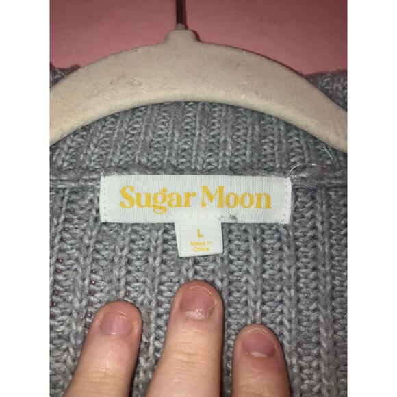 Sugar Moon Gray Chunky Knit Cropped Sweater Women’s Large Soft Preppy Pullover - Picture 2 of 5